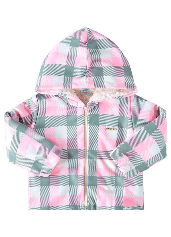 Marlan - Jaqueta Molecotton Xadrez e Pelo Sherpa Rosa