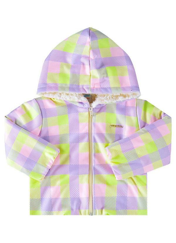 Marlan - Jaqueta Molecotton Xadrez e Pelo Sherpa Roxo