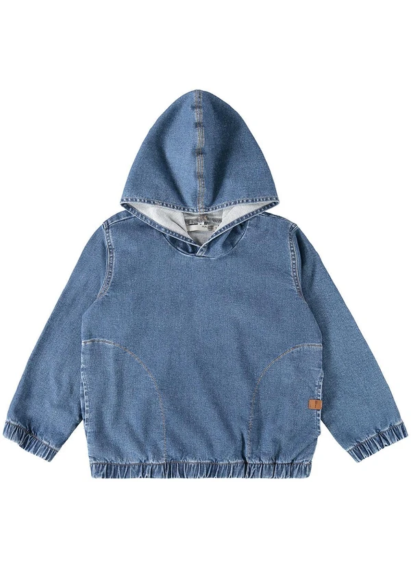 Malwee Kids - Jaqueta Oversized Jeans com Capuz Unissex Azul