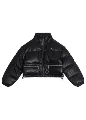 Carinhoso - Jaqueta Puffer Cropped Efeito Pele Menina Preto - CARINHOSO