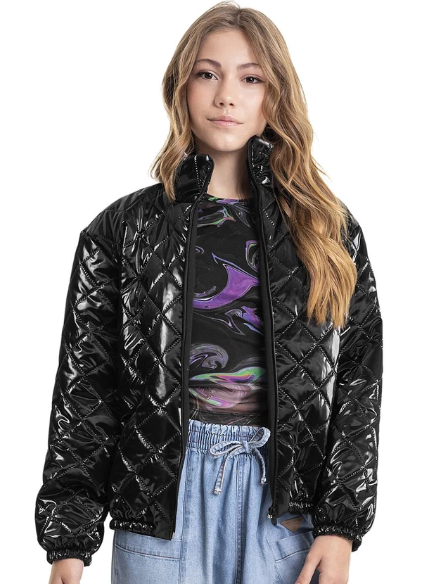 Jaqueta Puffer em Matelassê Juvenil Preto - Gloss