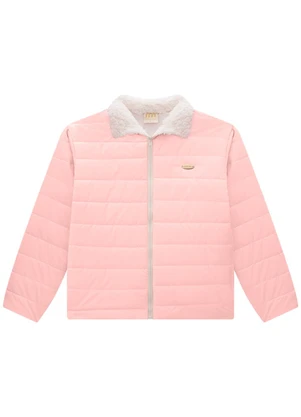 Milli e Nina - Jaqueta Puffer em Nylon Perolizado Matelado Rosa - MILLI E NINA