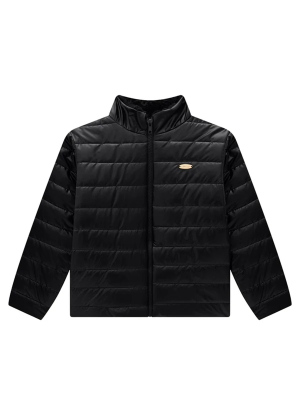 Milli e Nina - Jaqueta Puffer em Nylon Perolizado Preto