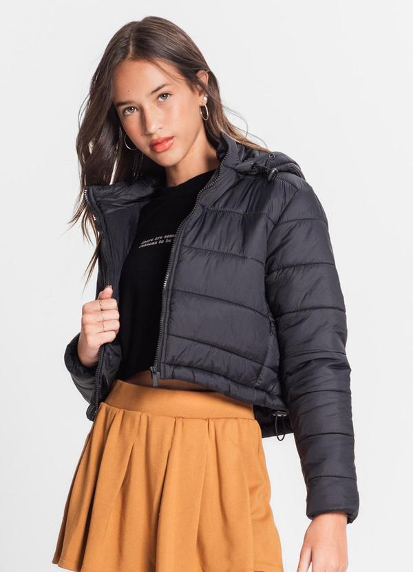 Rovitex Teen - Jaqueta Puffer Menina com Capuz Preto