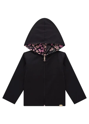 Milli e Nina - Jaqueta Puffer Floral Lybert e Taslon Preto - MILLI E NINA
