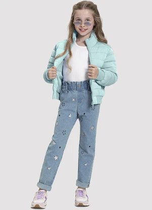 Alakazoo - Jaqueta Puffer Infantil Menina Vinil Azul - ALAKAZOO