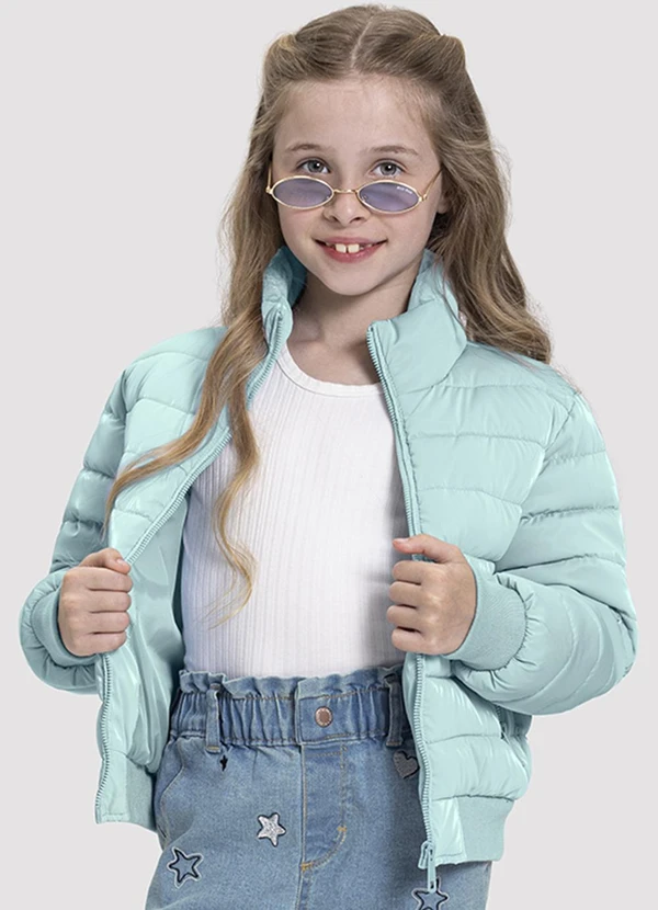 Alakazoo - Jaqueta Puffer Infantil Menina Vinil Azul