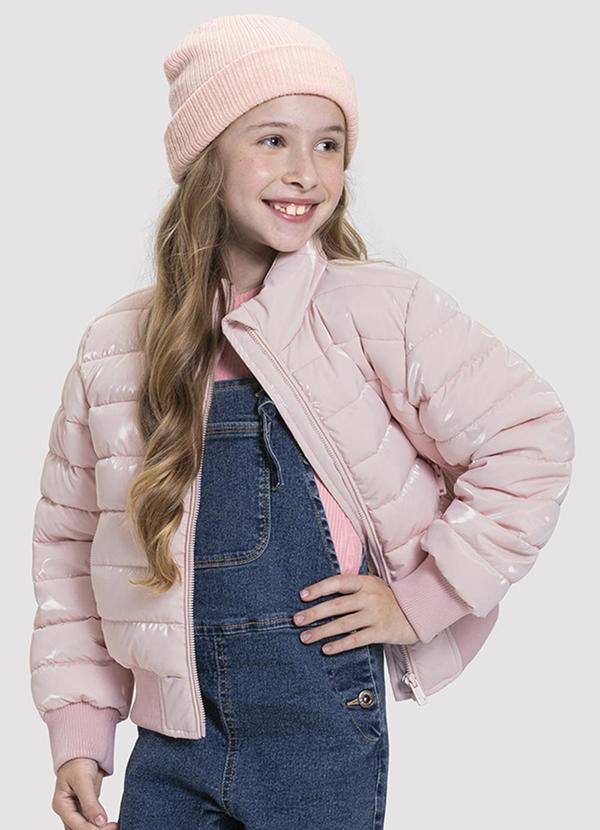 Alakazoo - Jaqueta Puffer Infantil Menina Vinil Rosa