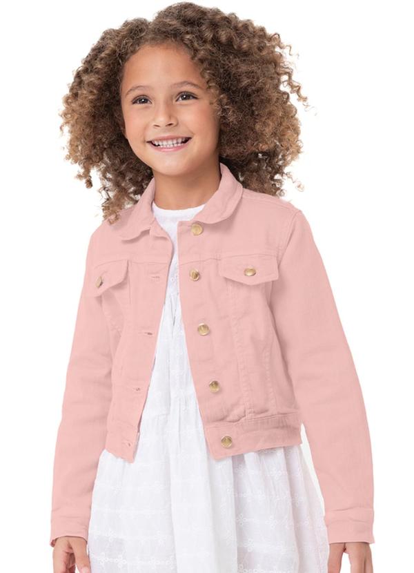 Carinhoso - Jaqueta Rosê Cropped em Sarja Menina