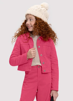 Alakazoo - Jaqueta Sarja Cropped Infantil Menina Color Rosa - ALAKAZOO