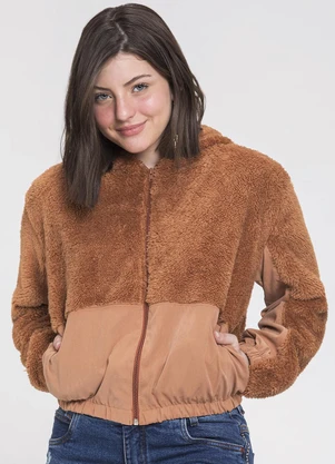 Outlet - Jaqueta Teddy Juvenil Feminina Marrom - OUTLET