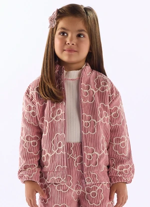 Up Baby - Jaqueta Veludo Bordado Forro Rosa - UP BABY