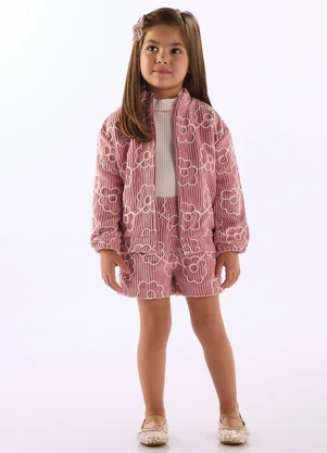 Up Baby - Jaqueta Veludo Bordado Forro Rosa - UP BABY