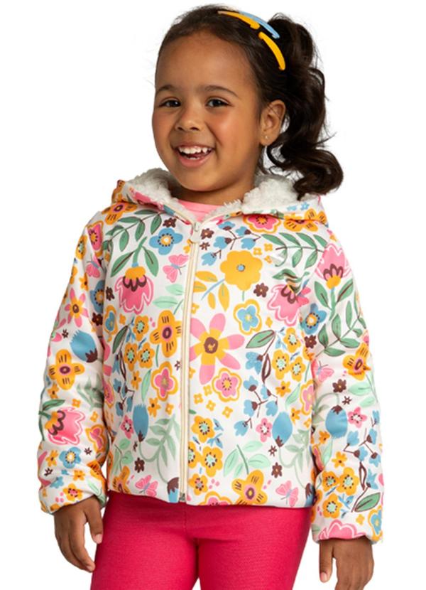 Marlan - Jaqueta Winter Flower com Pelo Sherpa Bege