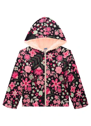 Marlan - Jaqueta Winter Flower com Pelo Sherpa Preto - MARLAN