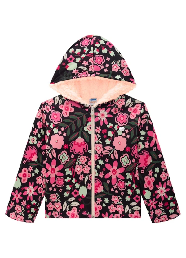 Marlan - Jaqueta Winter Flower com Pelo Sherpa Preto