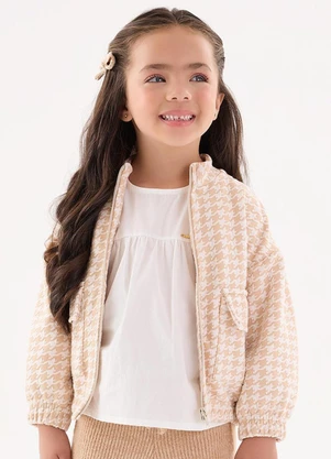 Up Baby - Jaqueta Xadrez Infantil Menina Bege - UP BABY