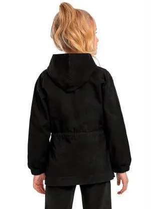 Quimby - Parka Infantil Menina em Sarja Preto - QUIMBY