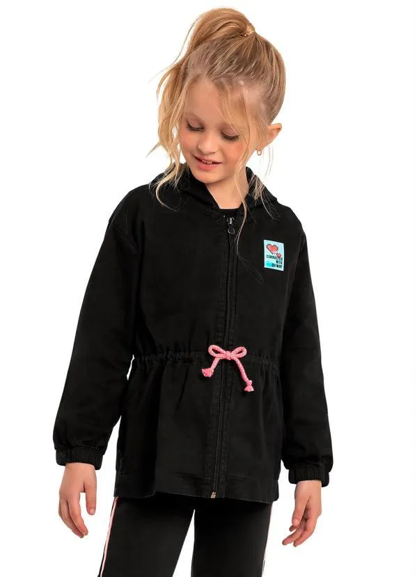 Quimby - Parka Infantil Menina em Sarja Preto