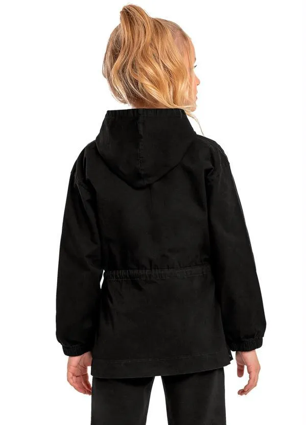 Quimby - Parka Infantil Menina em Sarja Preto 2