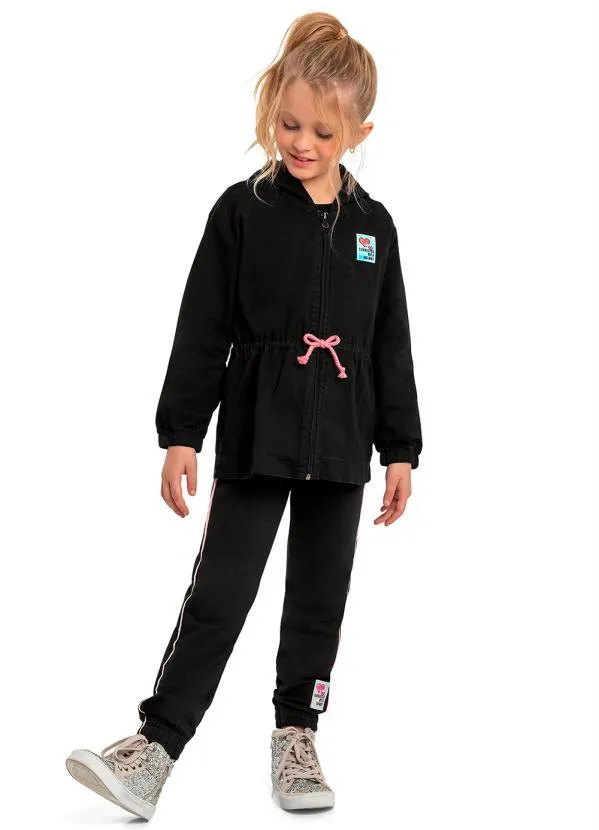 Quimby - Parka Infantil Menina em Sarja Preto 3