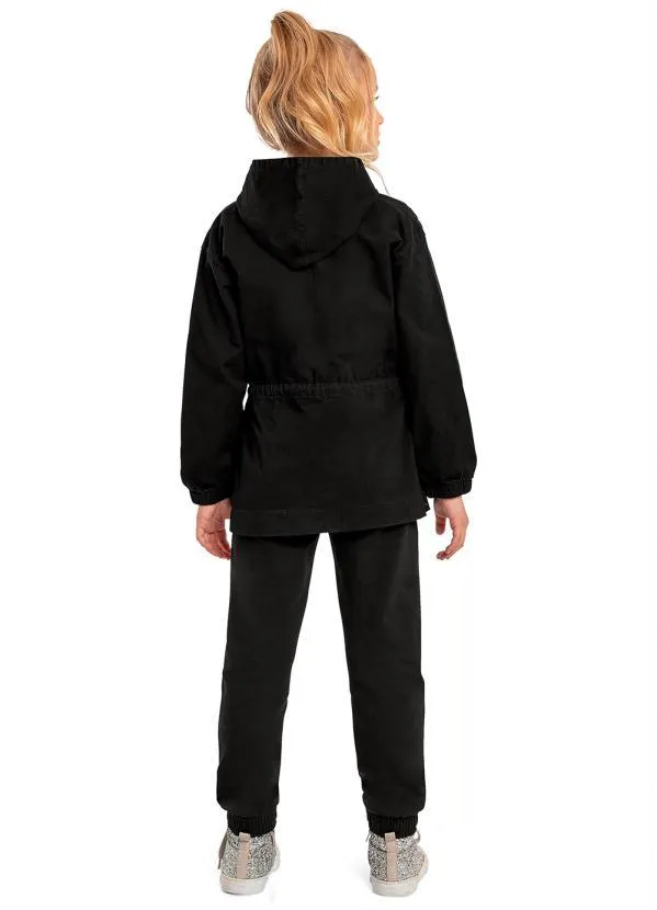 Quimby - Parka Infantil Menina em Sarja Preto 4