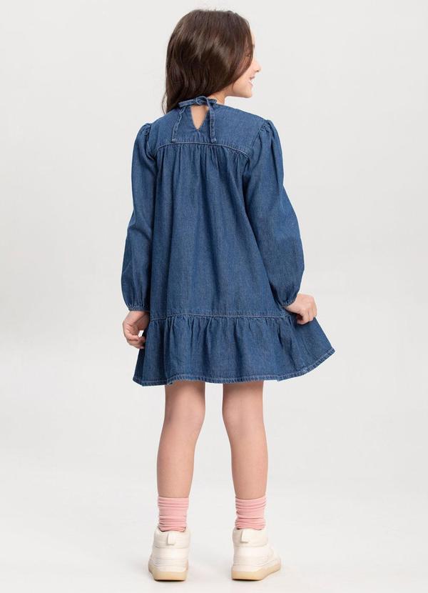 Alakazoo - Vestido Jeans com Mangas Longas e Babado Azul 2