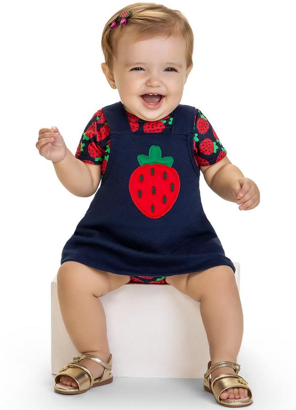 Kyly - Body com Salopete Menina Morangos Azul Marinho