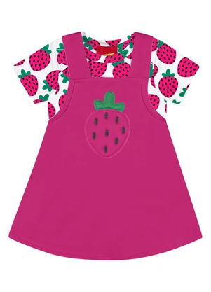 Kyly - Body com Salopete Menina Morangos Branco - KYLY