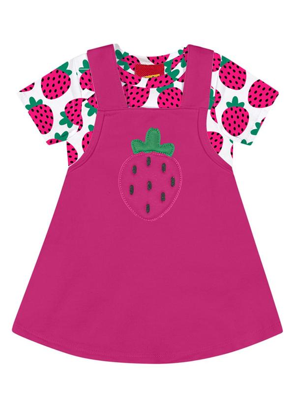 Kyly - Body com Salopete Menina Morangos Branco