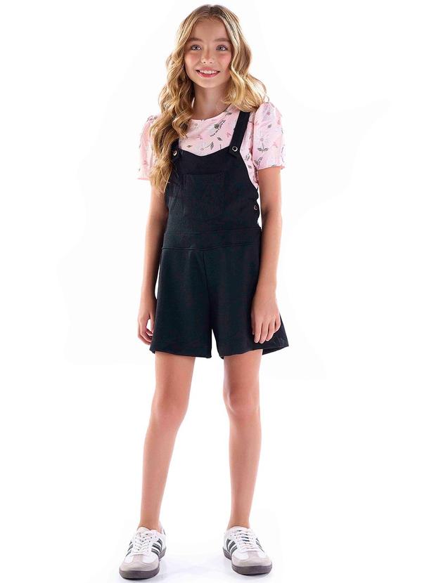Kiki - Jardineira com Blusa Infantil Preto