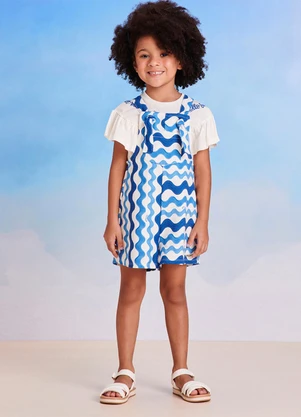 Momi - Jardineira com Listras Onduladas Azul - MOMI