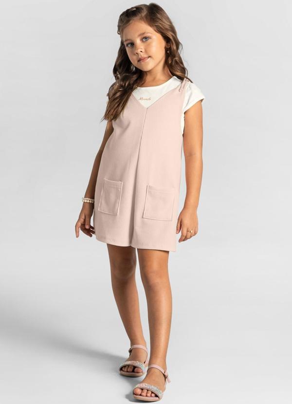 Brandili Mundi - Jardineira em Malha Infantil Menina Bege