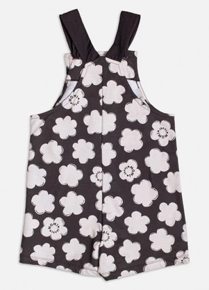 Momi - Jardineira Florida de Alcinha de Moletom Preto - MOMI