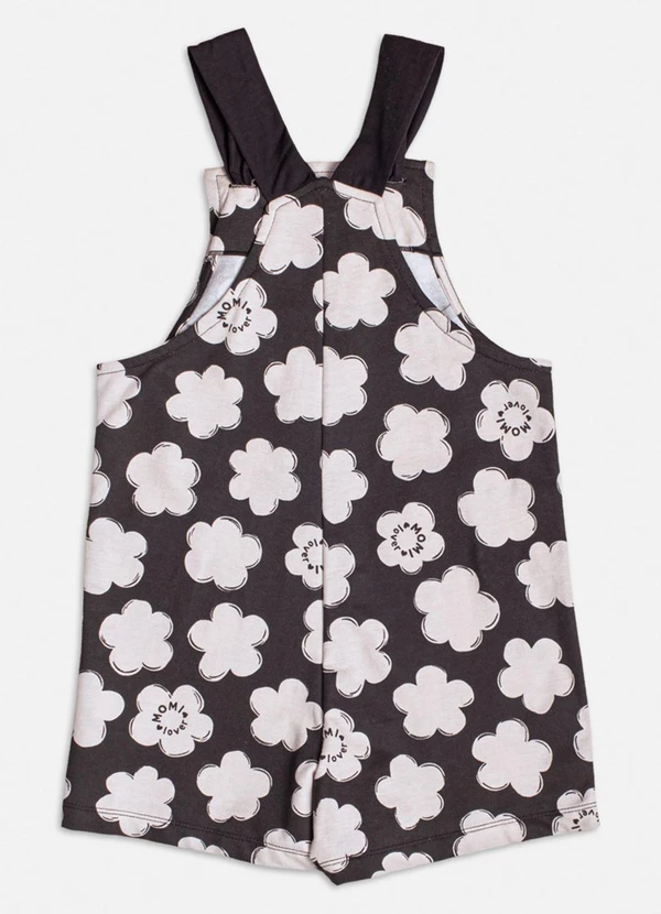 Momi - Jardineira Florida de Alcinha de Moletom Preto