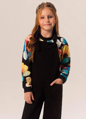 Bugbee - Jardineira Infantil em Ballon de Sarja Preto - BUGBEE