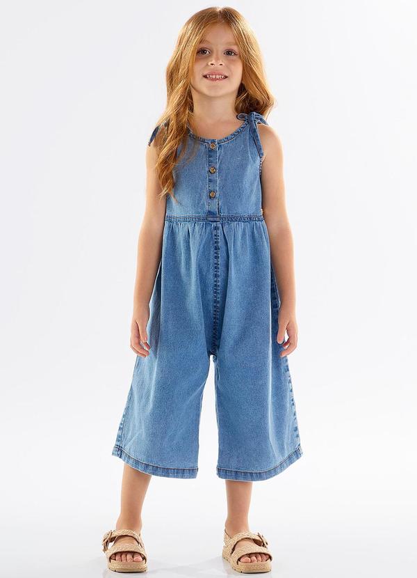 Up Baby - Jardineira Infantil em Jeans Elastano Azul