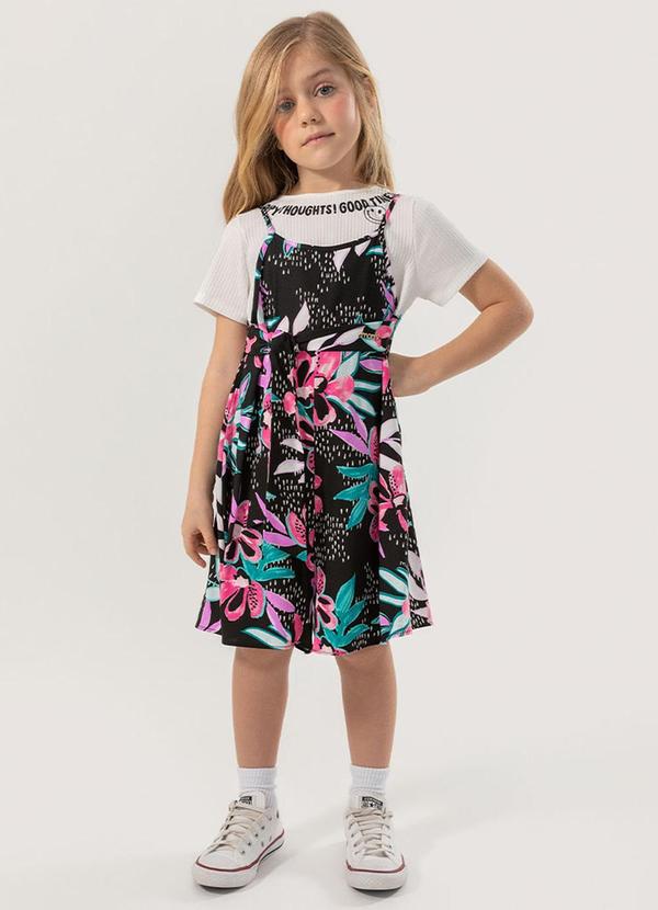 Momi - Jardineira Infantil Florido Preto