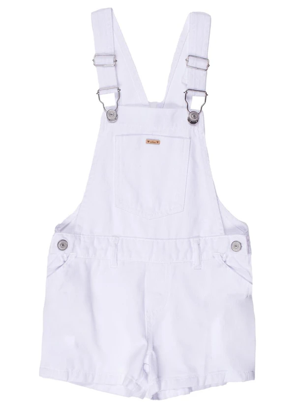 Milon - Jardineira Infantil Menina Jeans Branco