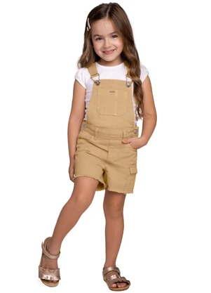 Milon - Jardineira Infantil Menina Jeans Marrom - MILON