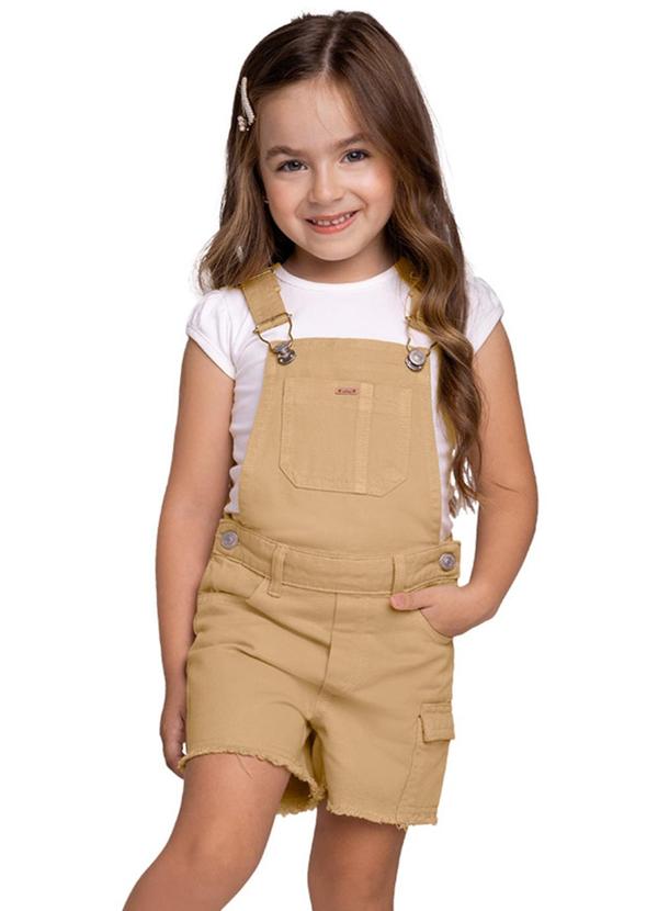 Milon - Jardineira Infantil Menina Jeans Marrom