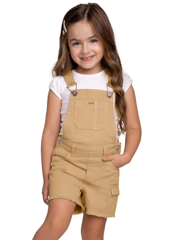 Milon - Jardineira Infantil Menina Jeans Marrom