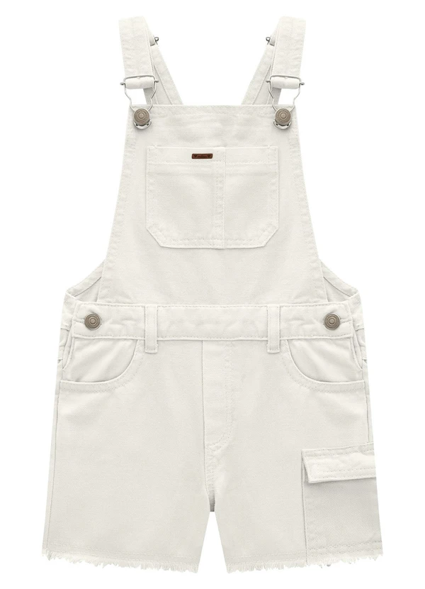 Milon - Jardineira Infantil Menina Jeans Off White