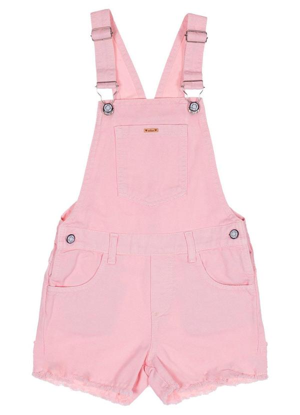 Milon - Jardineira Infantil Menina Jeans Rosa