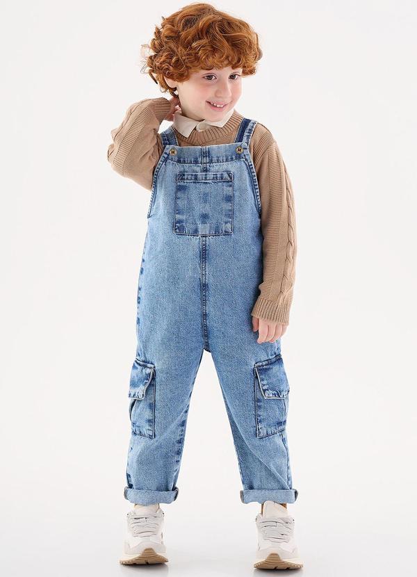 Up Baby - Jardineira Jeans Infantil Unissex Azul