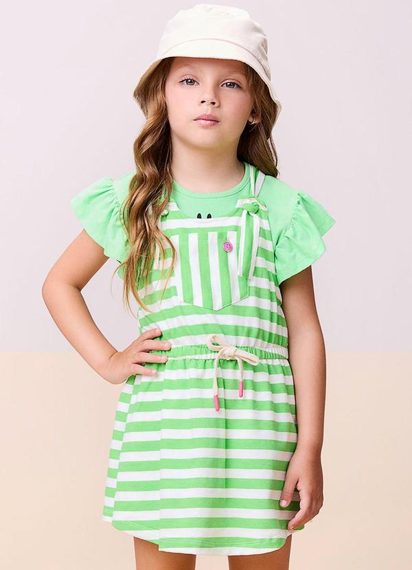 Momi - Jardineira Listrada com Cadarço Verde