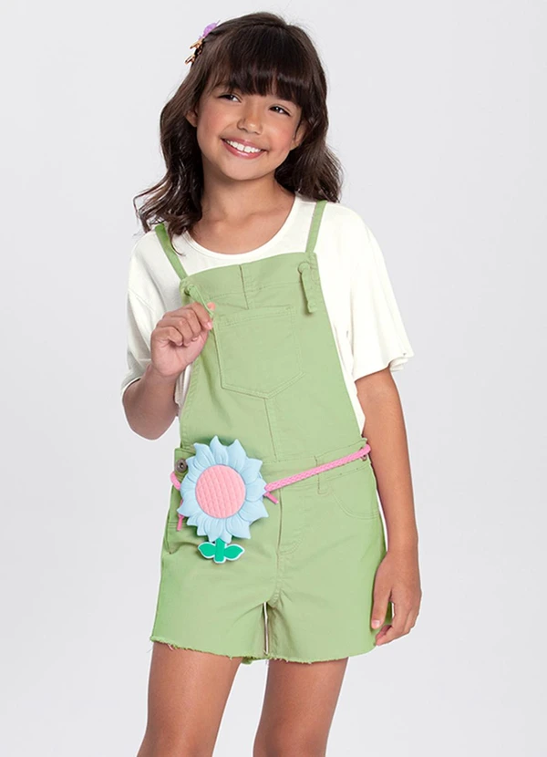 Alakazoo - Jardineira Menina Bolsos Sarja ElastanoVerde