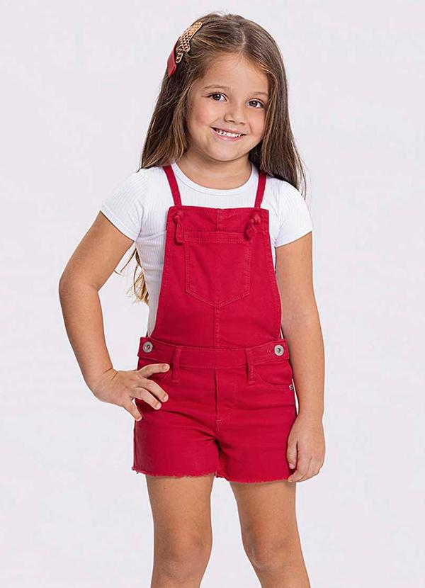 Alakazoo - Jardineira Menina Bolsos Sarja ElastanoVermelho