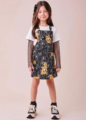 Momi - Jardineira Preta com Estampa de Ursinho Preto - MOMI