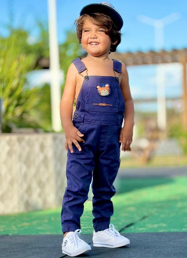 Sun Place - Jardineira Sarja Bebê Menino Azul